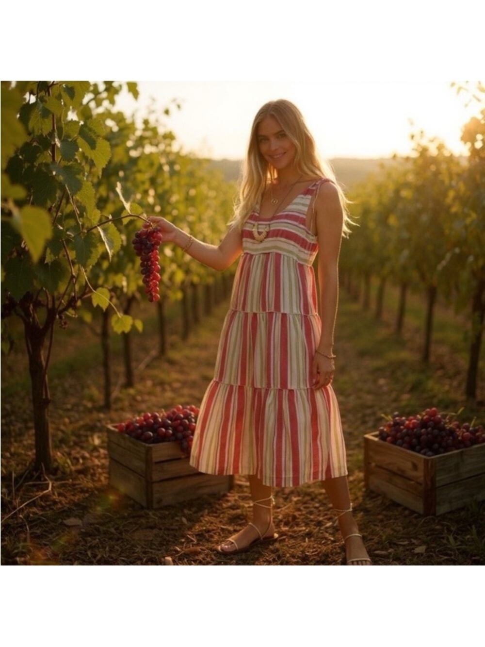 Faherty Sleeveless Striped Midi Dress in Red and White linen and cotton size XS